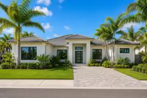 Modern South Florida home with new hurricane impact windows and an impact-rated front door